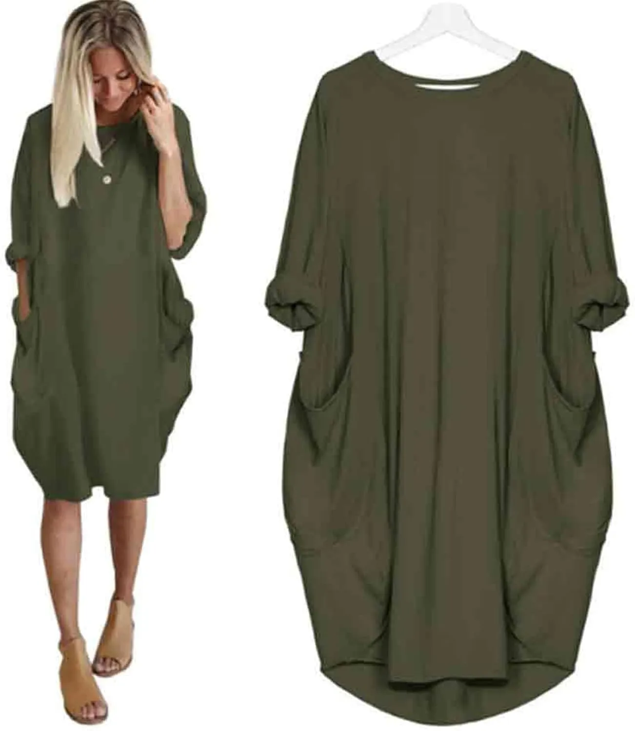 Oversized Dress for Women Long Sleeve Crewneck Midi Dress Plus Size Casual Going Out Dress with Pocket 2025