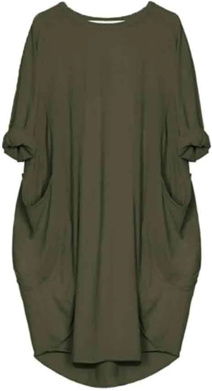 Oversized Dress for Women Long Sleeve Crewneck Midi Dress Plus Size Casual Going Out Dress with Pocket 2025