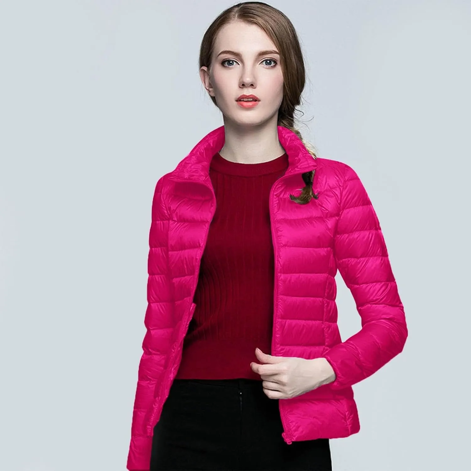 Packable Puffer Jacket Women Lightweight Short down Jackets Winter Trendy Hooded Bubble Coat Light Puffer Jackets