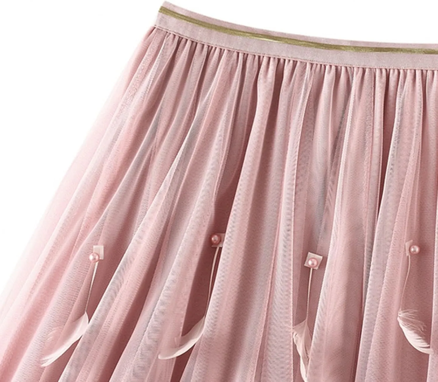 Pleated Midi Skirts for Women 2025 Summer Elastic Waisted Solid Color Swing A-Line Tulle Long Skirt