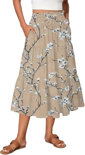 Plus Size Pleated Skirt for Women High Waist Flowy A-Line Maxi Skirt Summer
