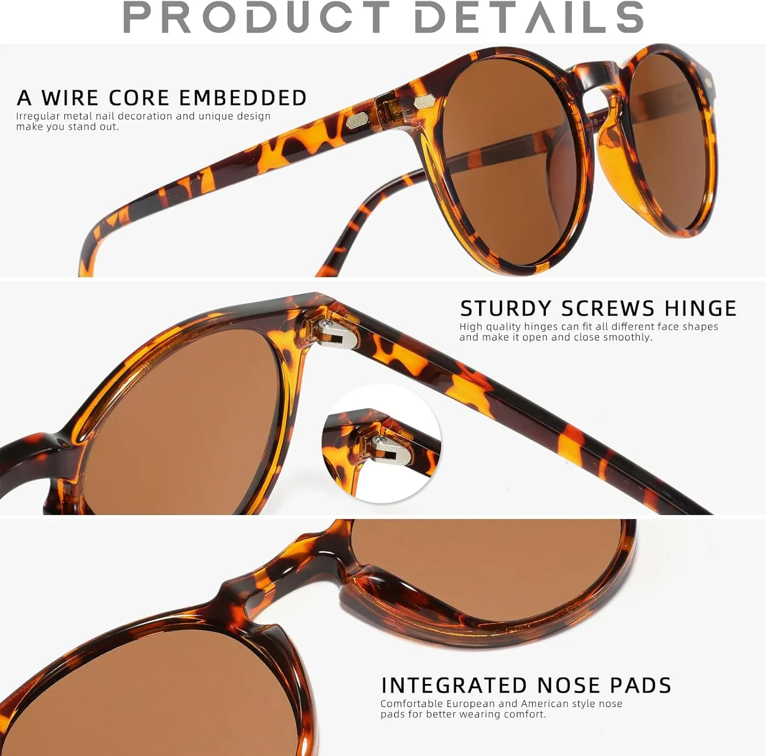 Polarized Round Steampunk Sunglasses with Leather Side Double Bridge Shield Retro Eyewear for Men Women