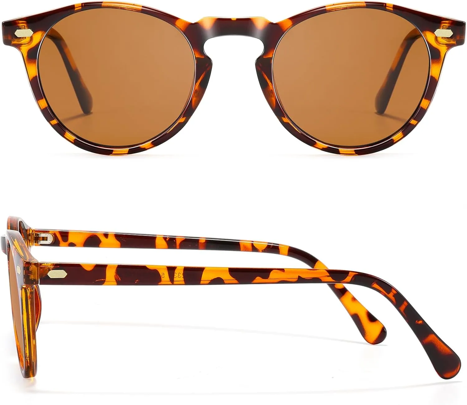 Polarized Round Steampunk Sunglasses with Leather Side Double Bridge Shield Retro Eyewear for Men Women