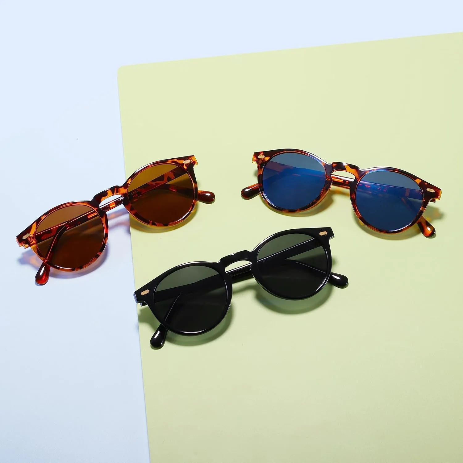 Polarized Round Steampunk Sunglasses with Leather Side Double Bridge Shield Retro Eyewear for Men Women
