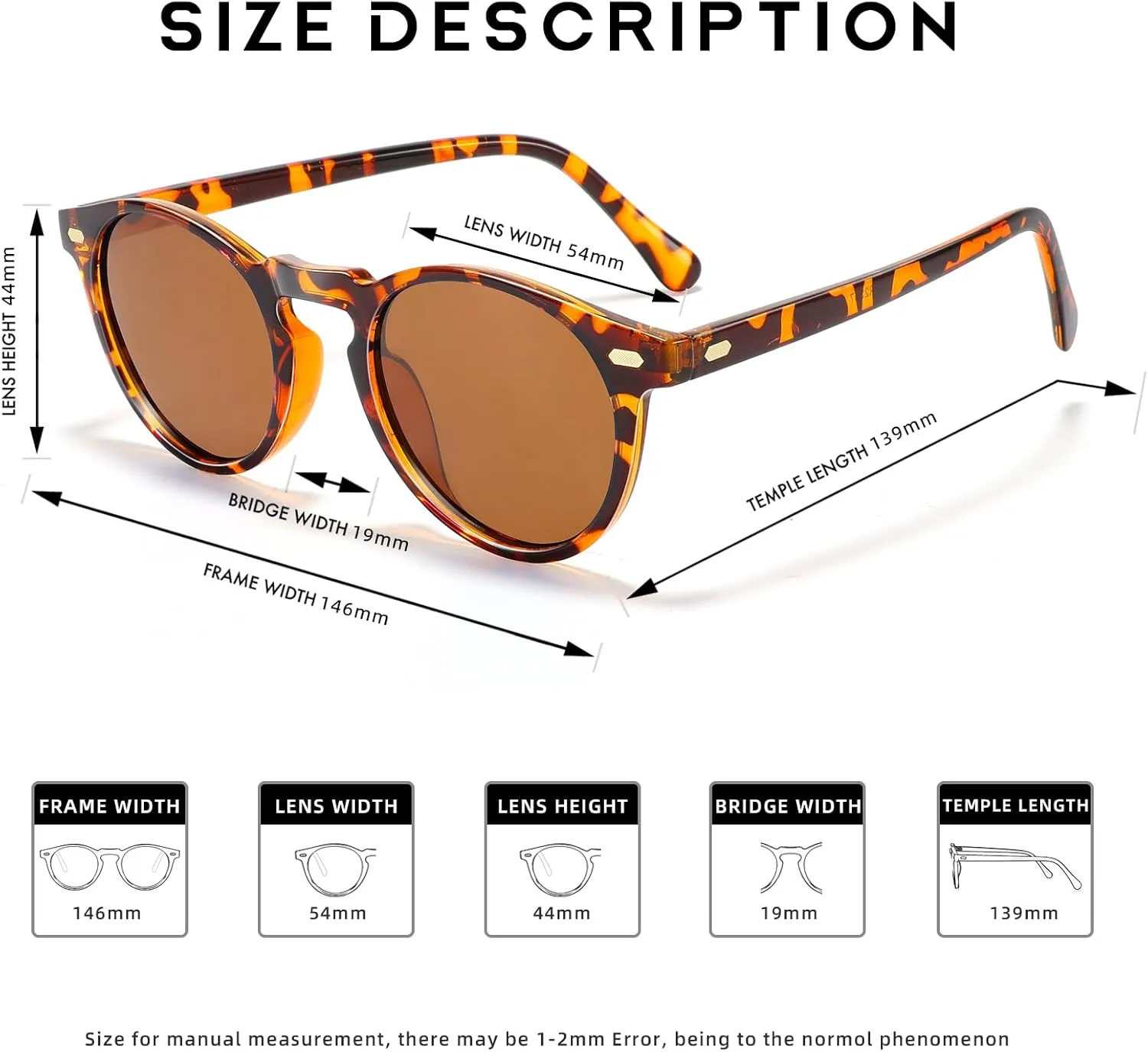 Polarized Round Steampunk Sunglasses with Leather Side Double Bridge Shield Retro Eyewear for Men Women
