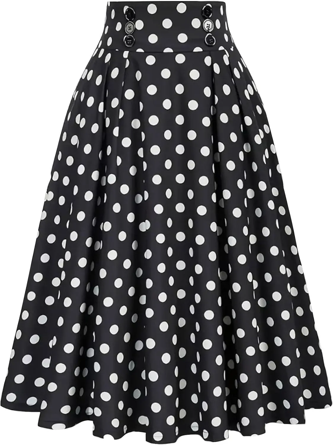 Polka Dots Skirt for Women Long Maxi Skirts Elastic High Waist Pleated Flowy Casual Beach Summer A Line Midi Dress