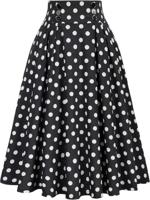Polka Dots Skirt for Women Long Maxi Skirts Elastic High Waist Pleated Flowy Casual Beach Summer A Line Midi Dress
