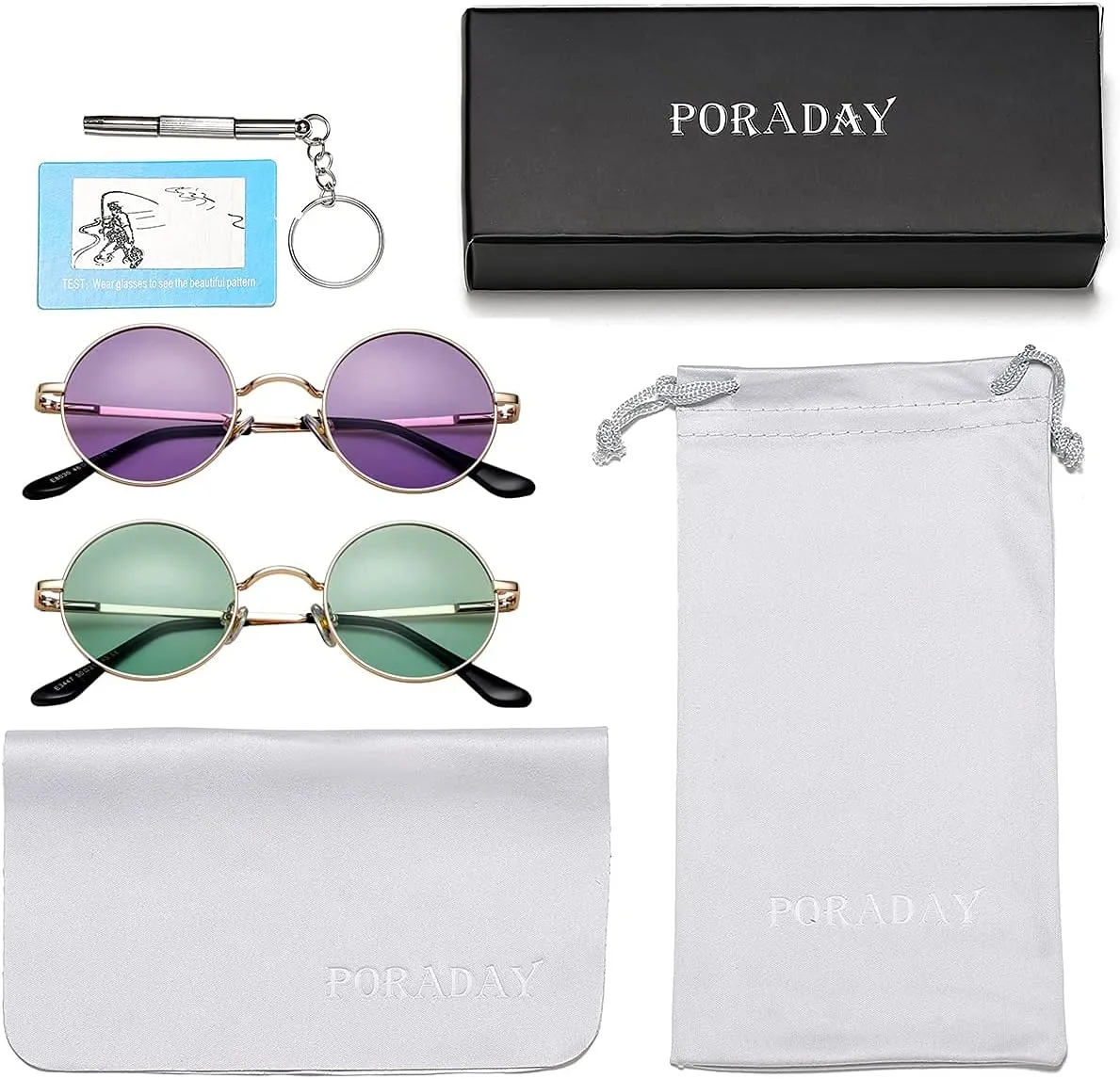 PORADAY Classic Circle Glasses Retro Round Polarized Sunglasses Hippie Style Small Rounded Sun Shades