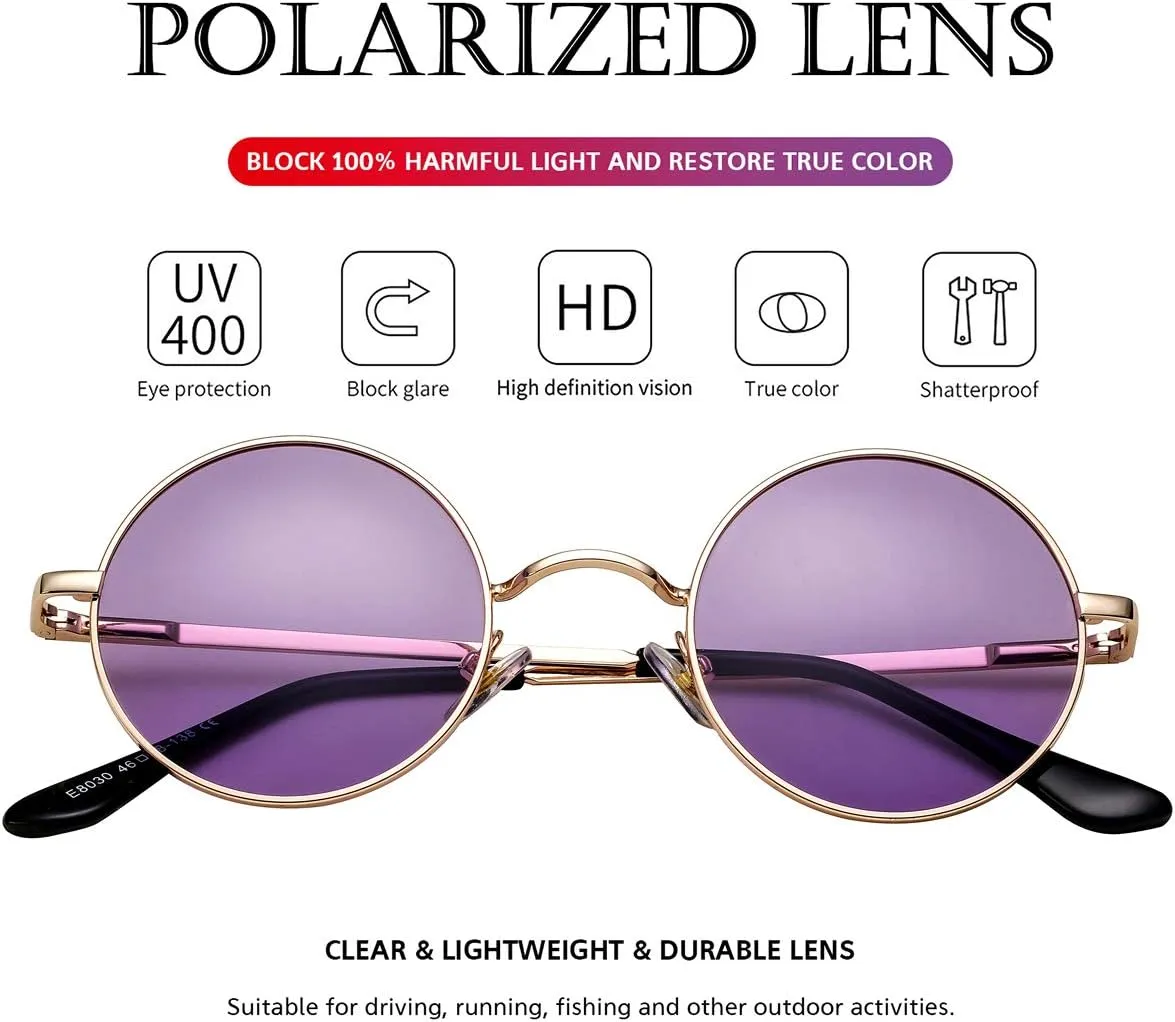 PORADAY Classic Circle Glasses Retro Round Polarized Sunglasses Hippie Style Small Rounded Sun Shades