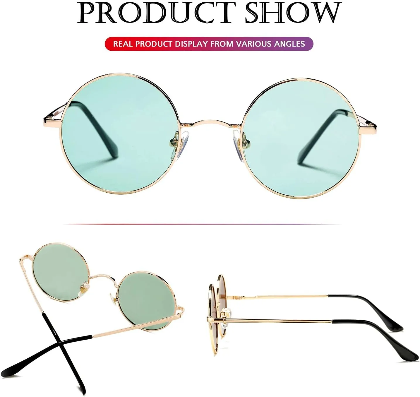 PORADAY Classic Circle Glasses Retro Round Polarized Sunglasses Hippie Style Small Rounded Sun Shades