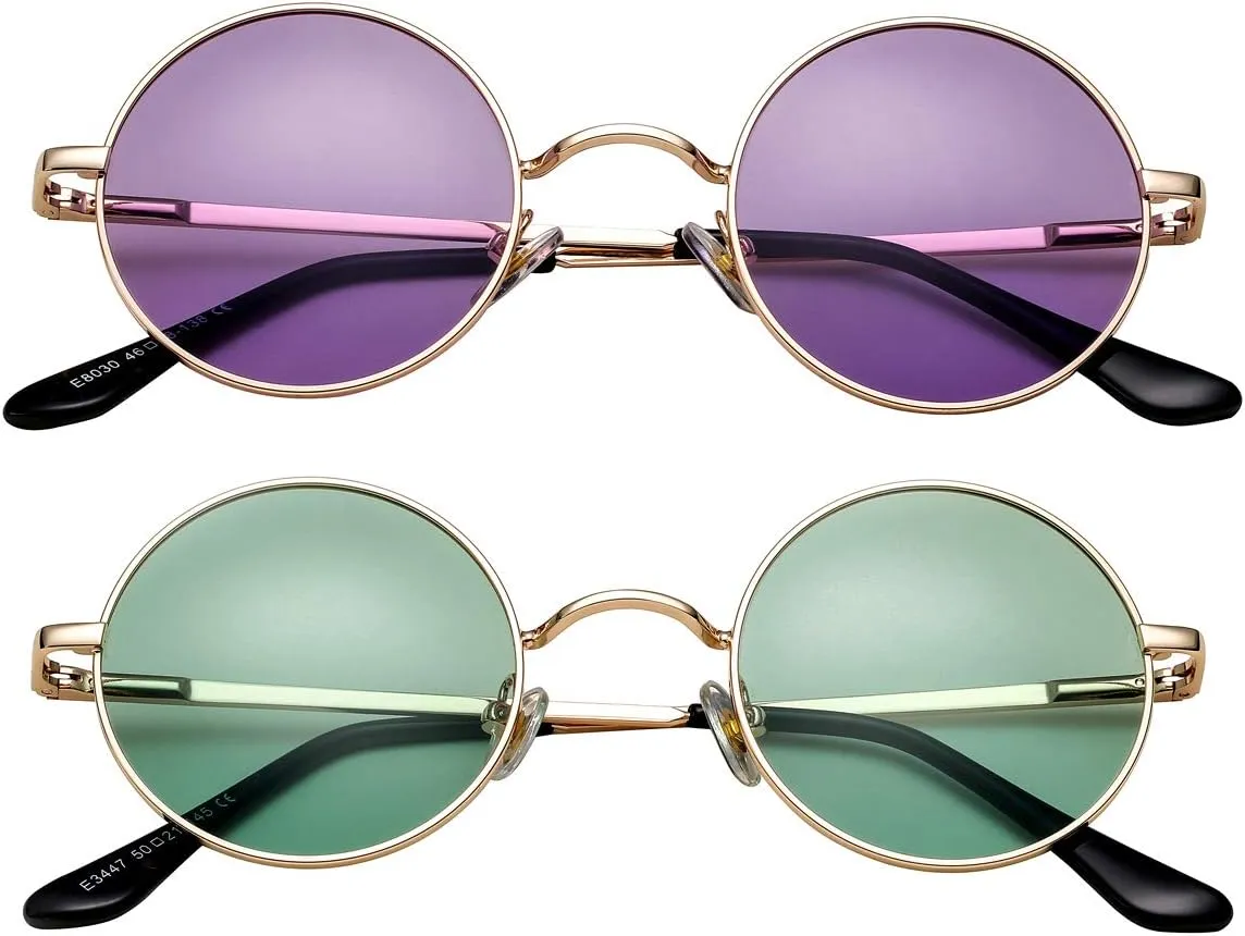 PORADAY Classic Circle Glasses Retro Round Polarized Sunglasses Hippie Style Small Rounded Sun Shades