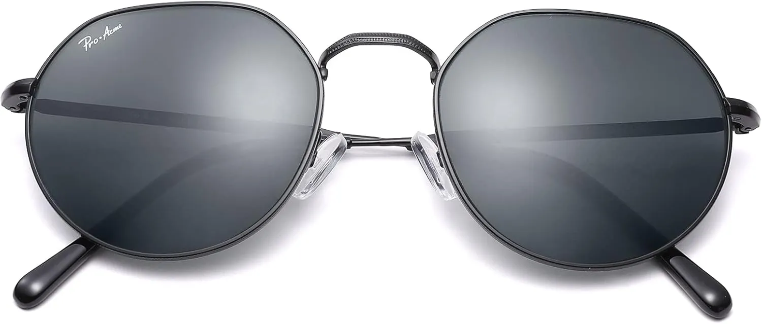 Pro Acme Glass Round Sunglasses for Women Men, Metal Frame Polygon Shades Sun Glass 53MM