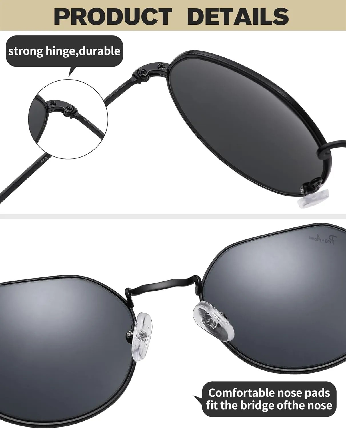 Pro Acme Glass Round Sunglasses for Women Men, Metal Frame Polygon Shades Sun Glass 53MM