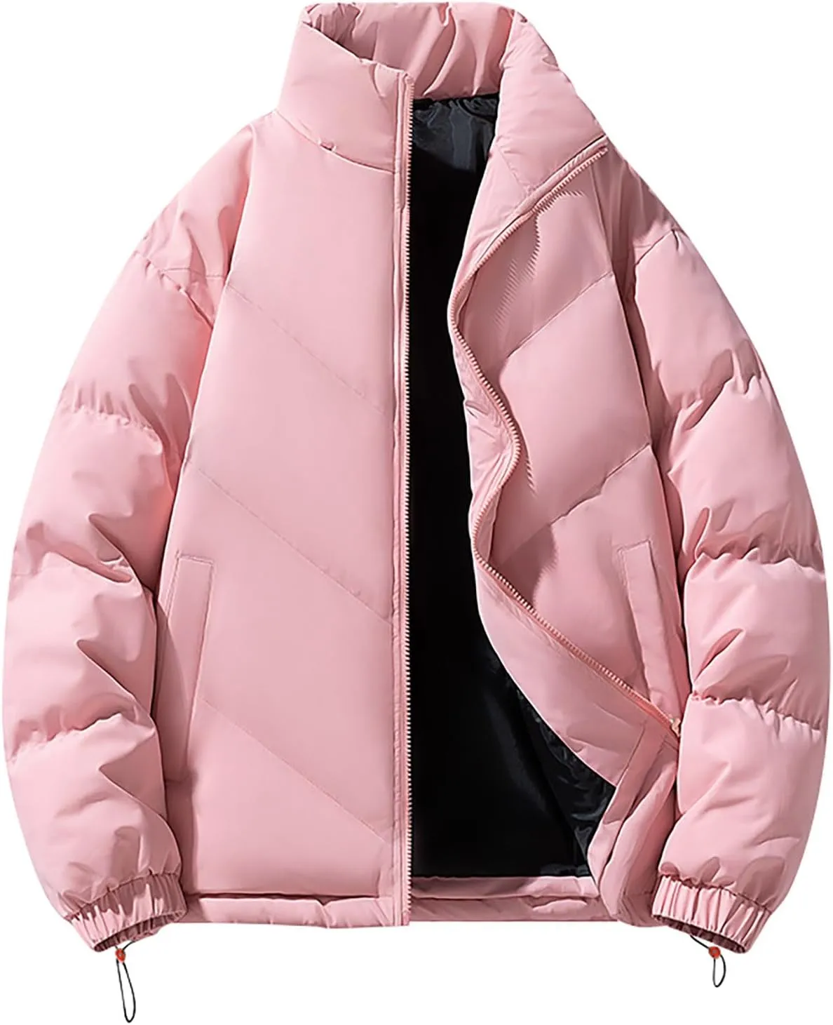 Puffer Jacket Men 2024 Thick Down Jacket Warm Winter Zip Up Padded Coat Oversized Quilted Insulated Thermal Outwear