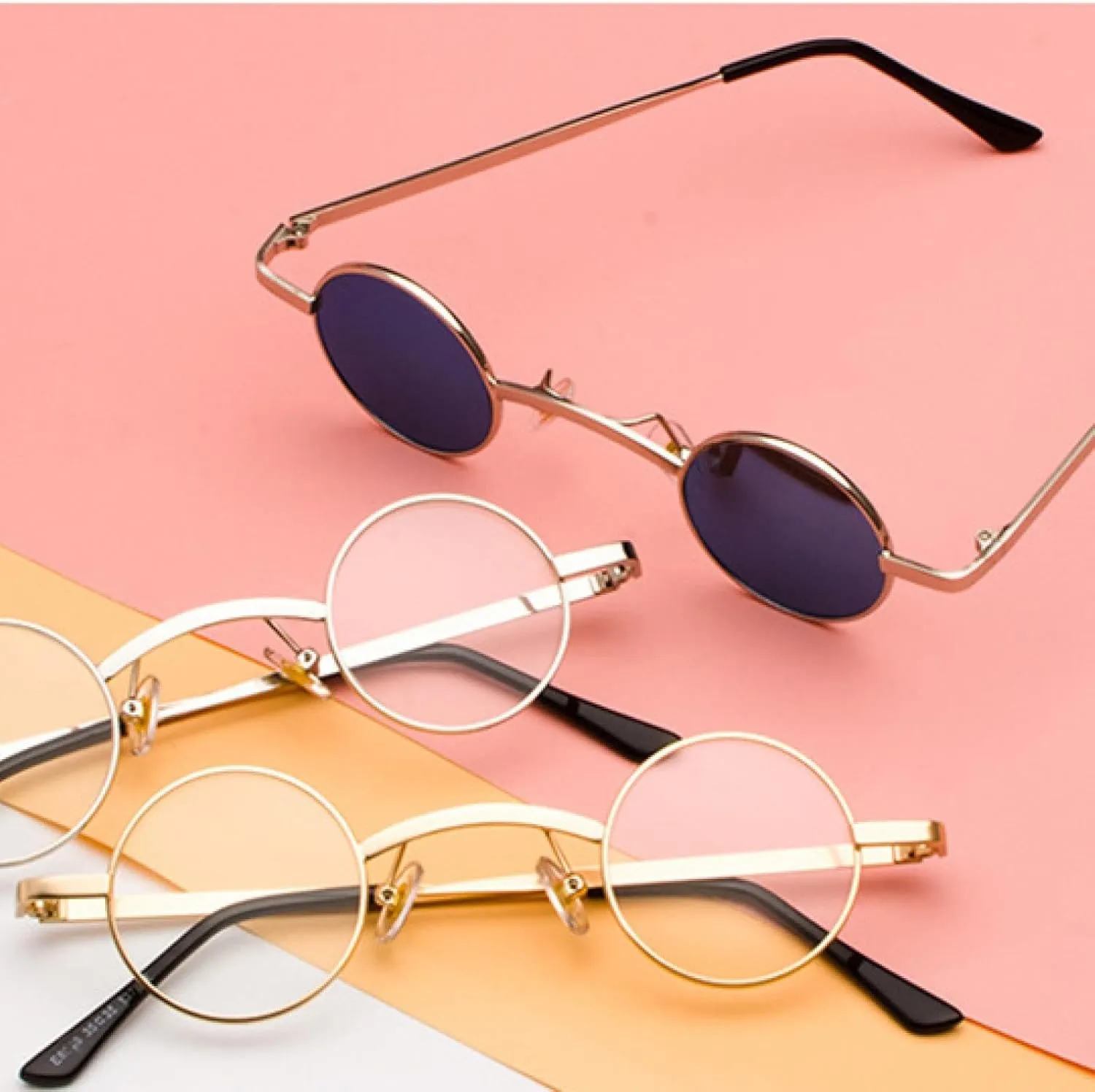 Punk Sunglasses Classic Small Round Clear Red Uv400