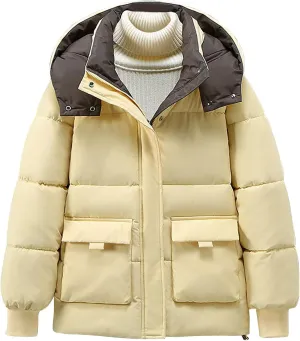 Quilted Jackets for Women Hooded Long Sleeve Puffer Jacket Fall Winter Warm Down Coats Outerwear with Pocket