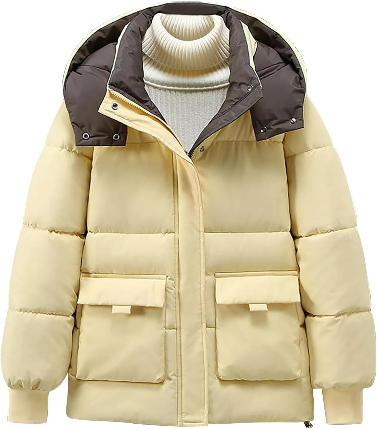 Quilted Jackets for Women Hooded Long Sleeve Puffer Jacket Fall Winter Warm Down Coats Outerwear with Pocket