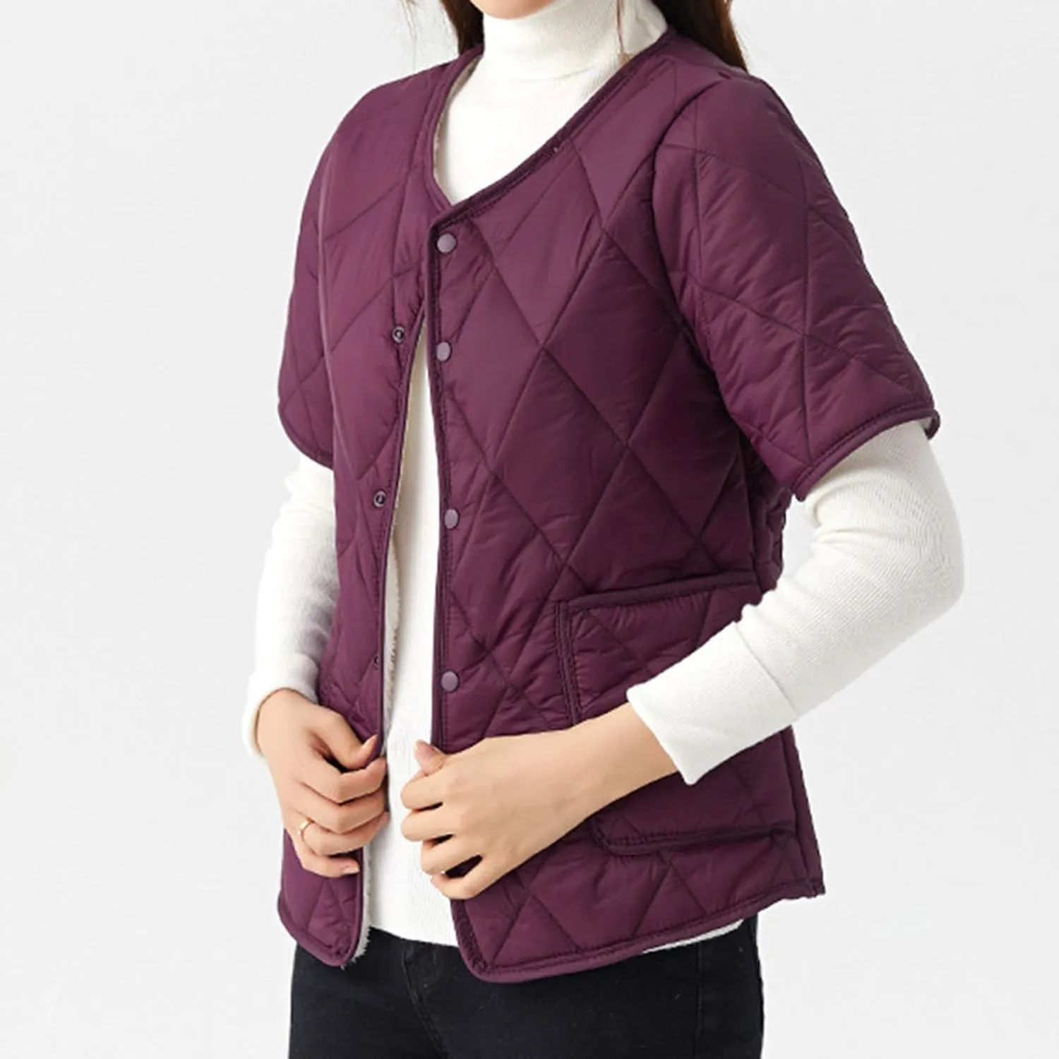 Quilted Jackets for Women Lightweight Petite Puffer Down Jacket Parkas Button Fleece Sherpa Short Sleeve Winter Coat