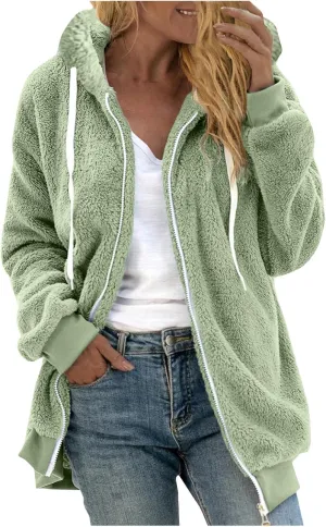 Quilted Jackets for Women Plus Size Fuzzy Fleece Jacket Winter Full Zip Plush Hooded Cardigan Coats Outerwear