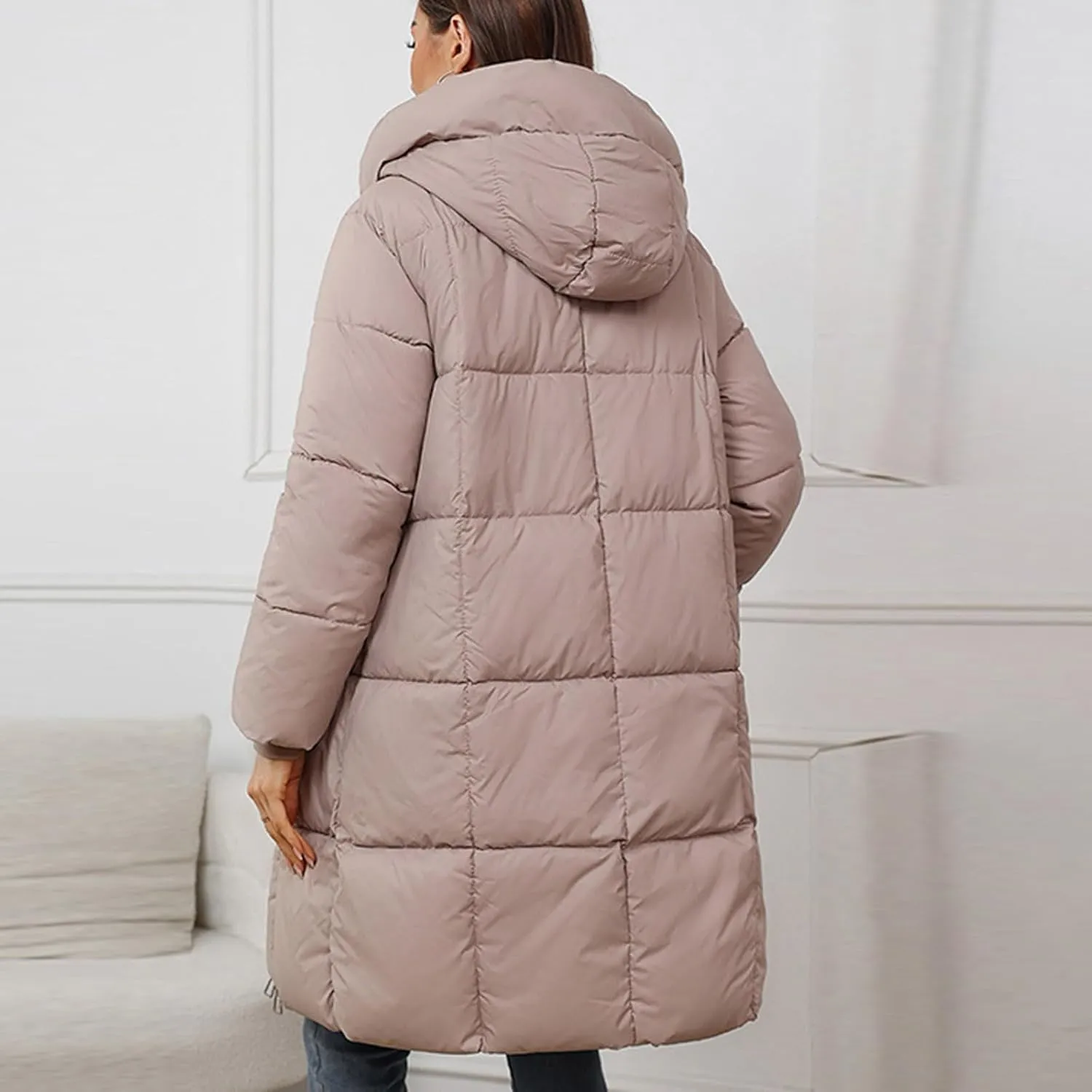 Quilted Jackets for Women Winter Thicken Puffer Coats Warm Down Jackets Zip Up Hood Outwear Casual Puffer Jacket