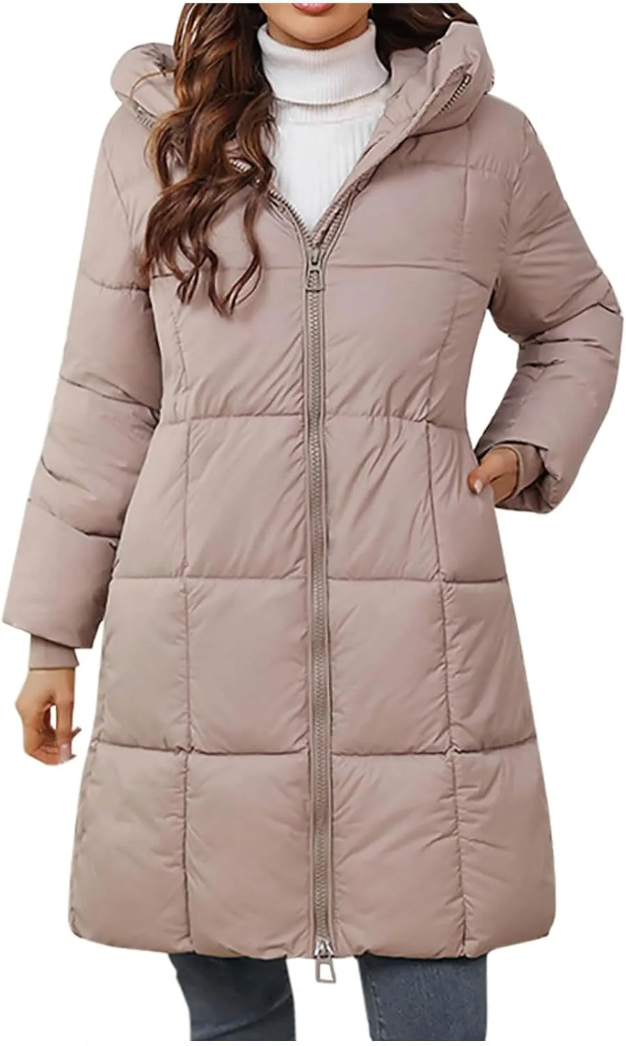 Quilted Jackets for Women Winter Thicken Puffer Coats Warm Down Jackets Zip Up Hood Outwear Casual Puffer Jacket