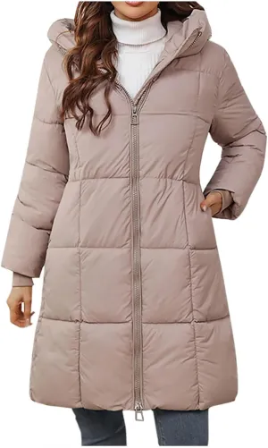 Quilted Jackets for Women Winter Thicken Puffer Coats Warm Down Jackets Zip Up Hood Outwear Casual Puffer Jacket