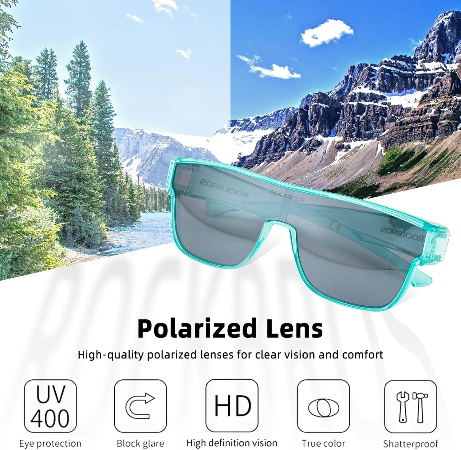 ROCKBROS Polarized Fit Over Glasses Sunglasses 100% UV400 Protection for Men Women,Wrap Around Sunglasses for Driving Cycling