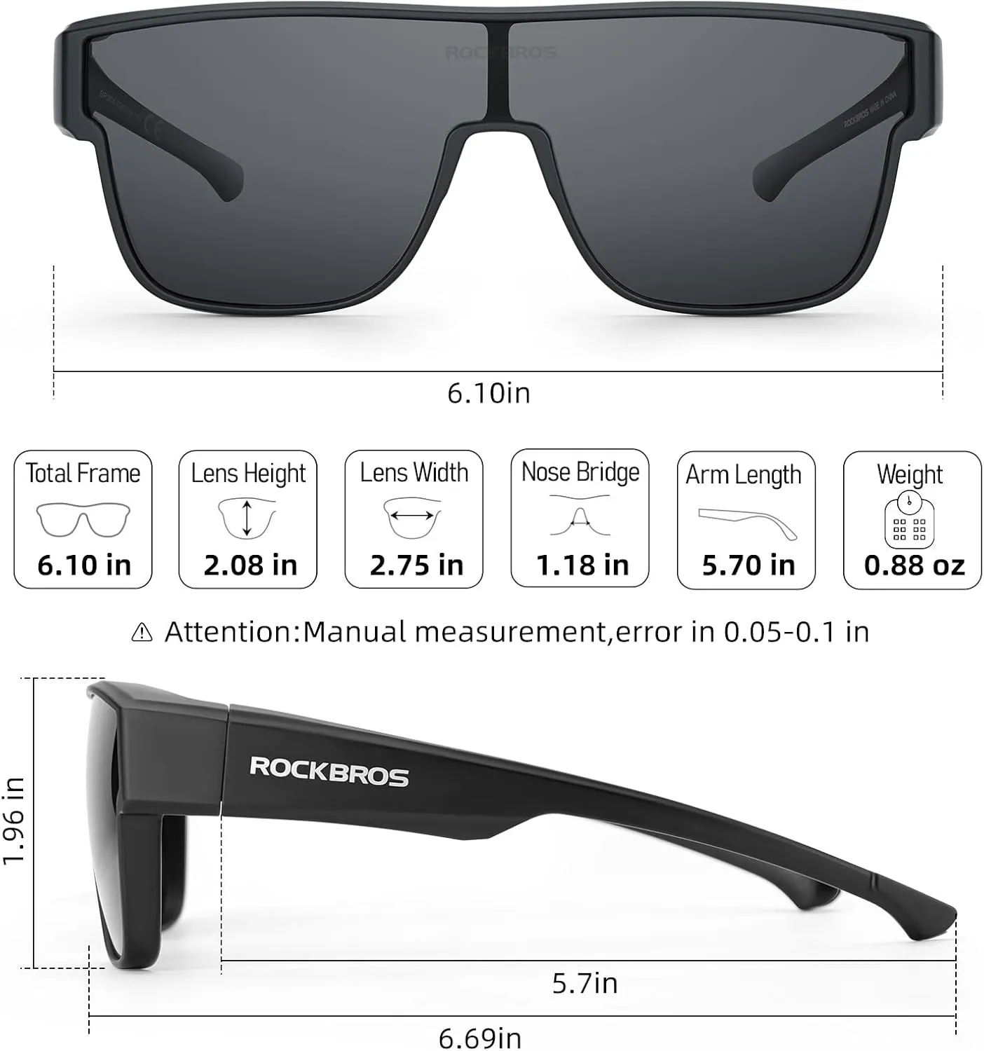 ROCKBROS Polarized Fit Over Glasses Sunglasses 100% UV400 Protection for Men Women,Wrap Around Sunglasses for Driving Cycling