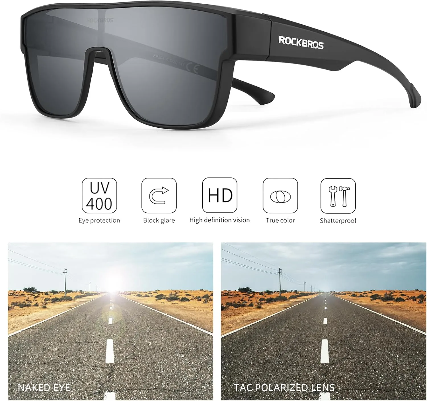 ROCKBROS Polarized Fit Over Glasses Sunglasses 100% UV400 Protection for Men Women,Wrap Around Sunglasses for Driving Cycling