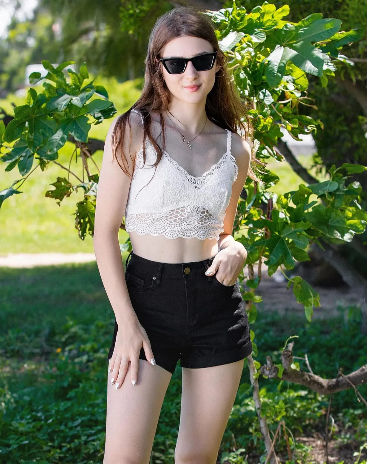 roswear Women's Stretchy Casual High Waisted Cuffed Denim Jean Shorts