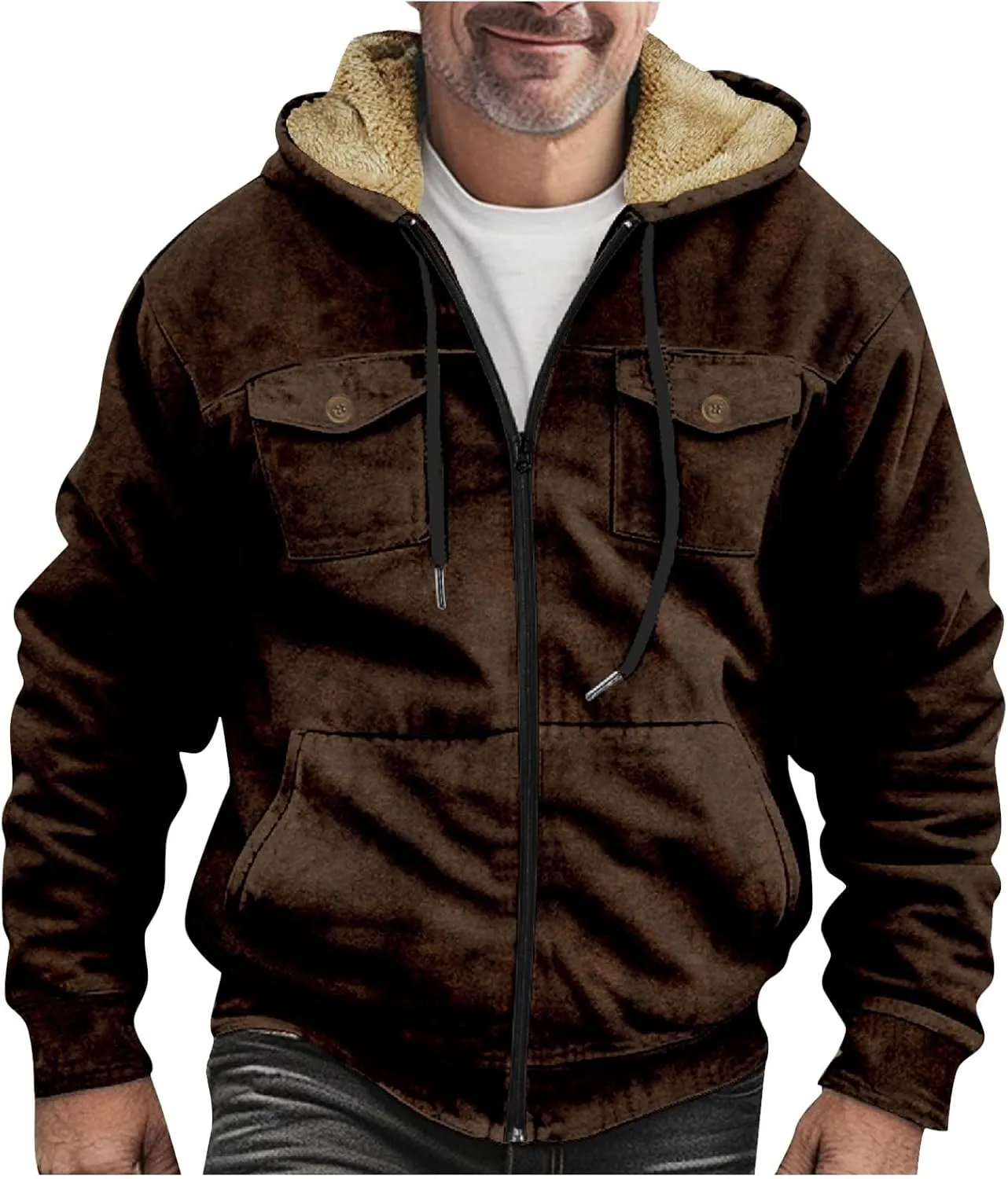 RTRDE Mens Fall Jacket Fleece Lined Zip Up Casual Fashion Hooded Jackets Winter Warm Work Hoodie Coats