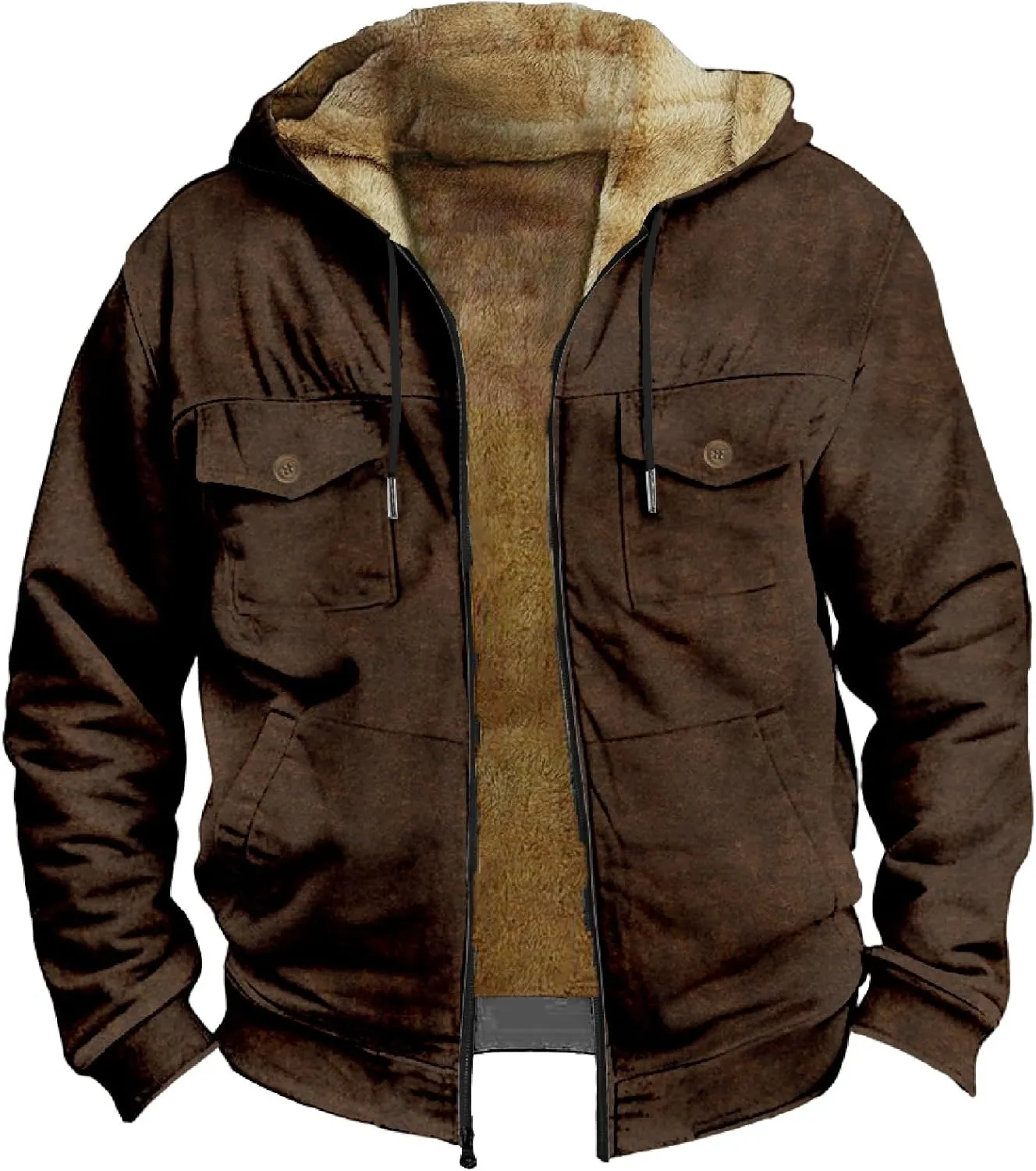 RTRDE Mens Fall Jacket Fleece Lined Zip Up Casual Fashion Hooded Jackets Winter Warm Work Hoodie Coats