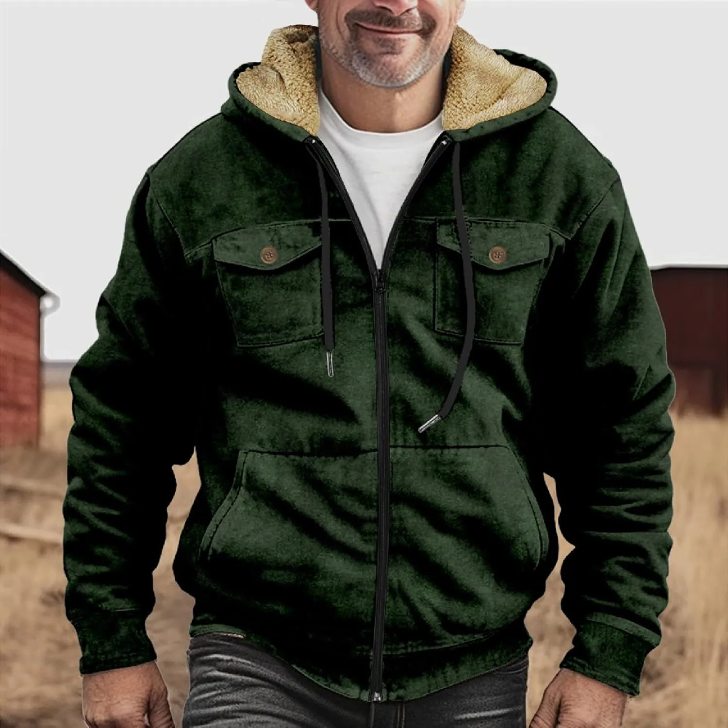 RTRDE Mens Fall Jacket Fleece Lined Zip Up Casual Fashion Hooded Jackets Winter Warm Work Hoodie Coats