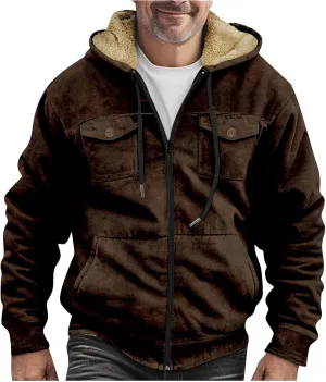 RTRDE Mens Fall Jacket Fleece Lined Zip Up Casual Fashion Hooded Jackets Winter Warm Work Hoodie Coats