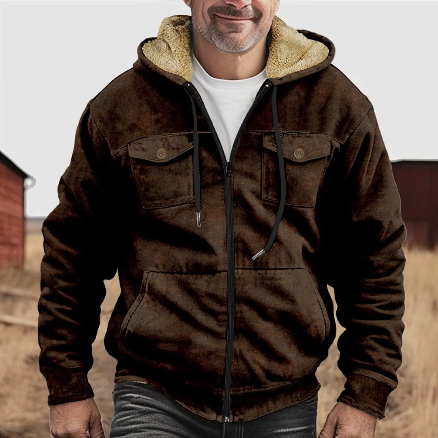 RTRDE Mens Fall Jacket Fleece Lined Zip Up Casual Fashion Hooded Jackets Winter Warm Work Hoodie Coats