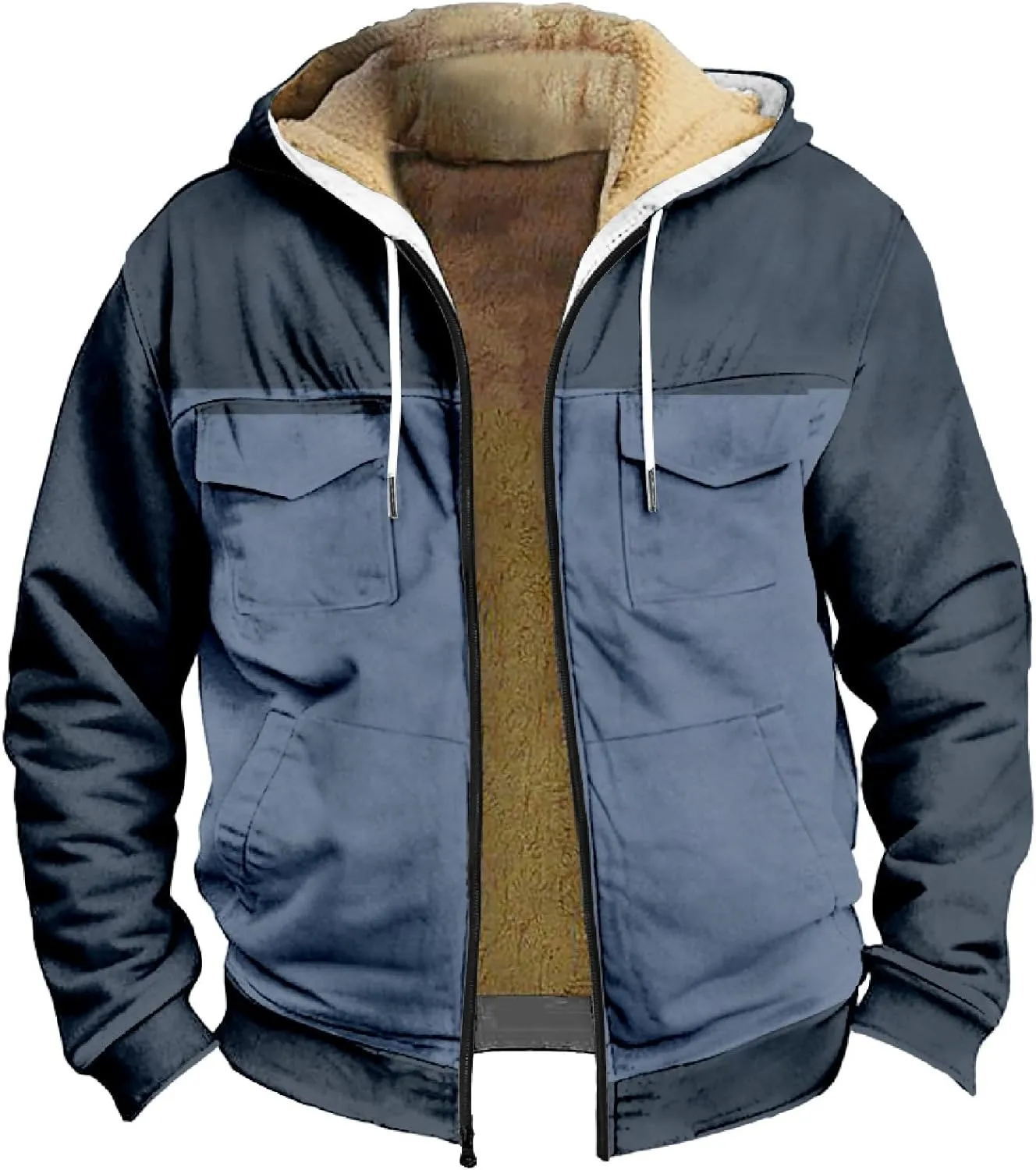 RTRDE Mens Sherpa Lined Jacket with Hood Winter Full Zip Up Hoodies Jacket Fleece Heavyweight Coats Pockets Jacket