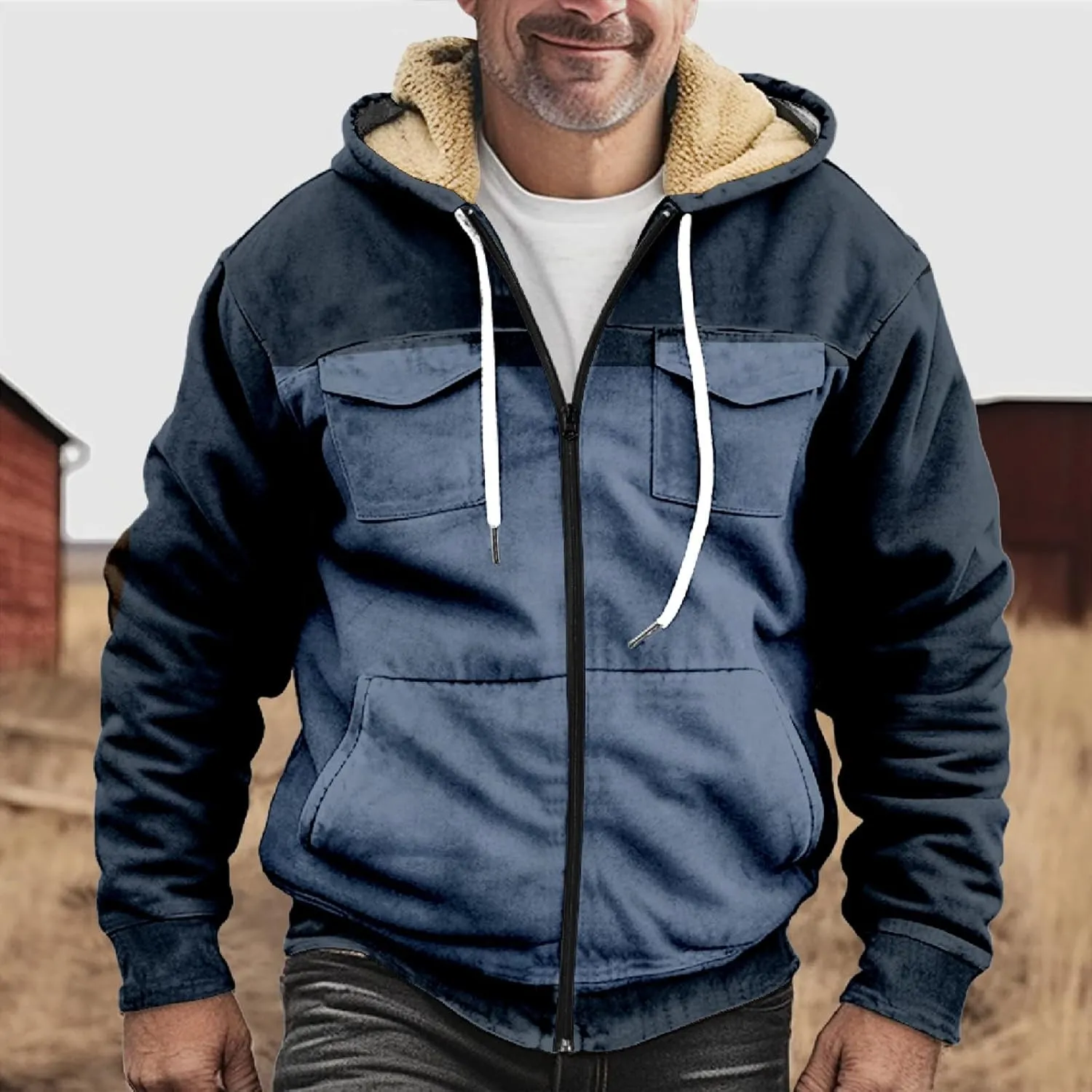 RTRDE Mens Sherpa Lined Jacket with Hood Winter Full Zip Up Hoodies Jacket Fleece Heavyweight Coats Pockets Jacket