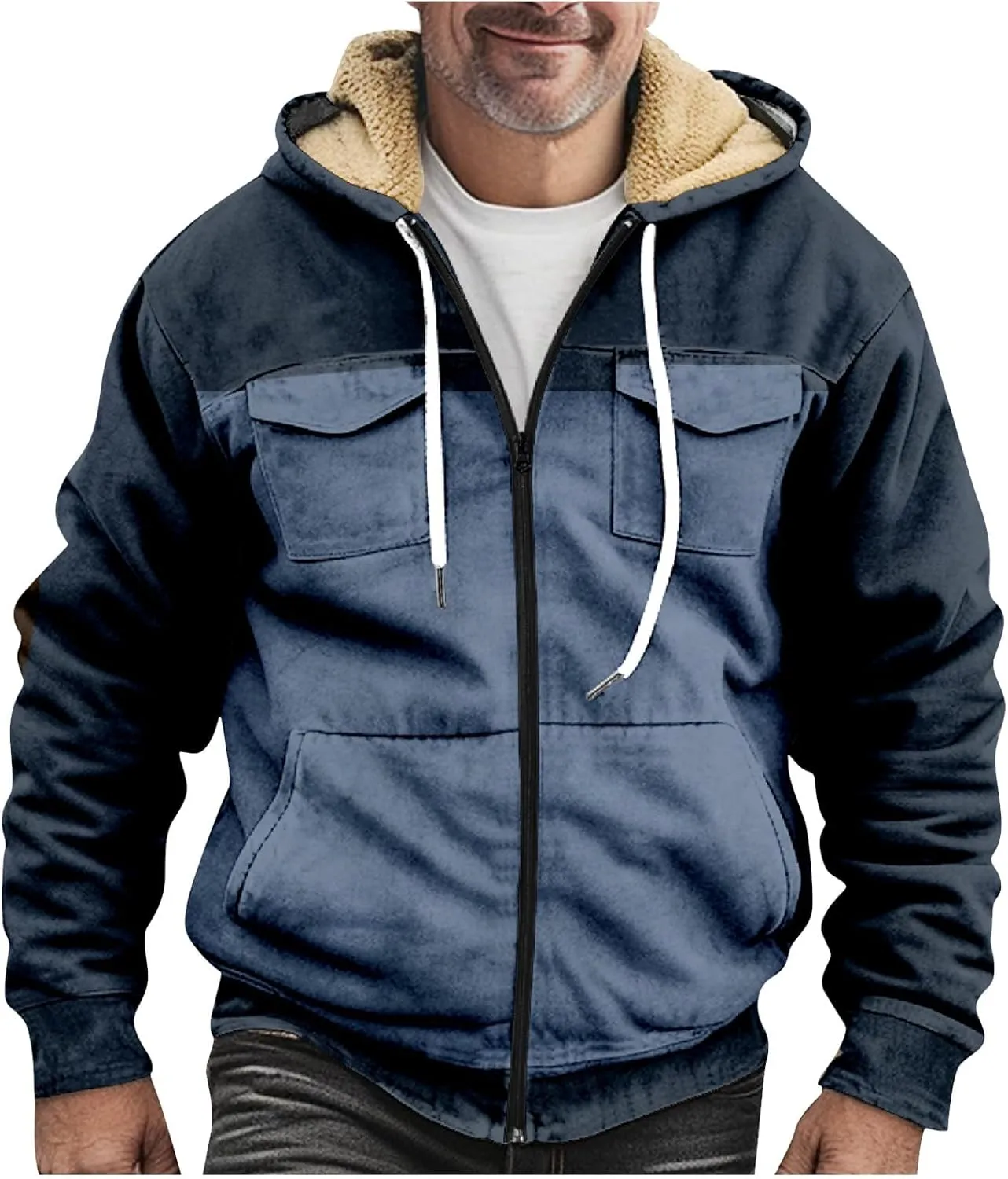 RTRDE Mens Sherpa Lined Jacket with Hood Winter Full Zip Up Hoodies Jacket Fleece Heavyweight Coats Pockets Jacket