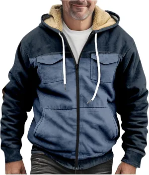 RTRDE Mens Sherpa Lined Jacket with Hood Winter Full Zip Up Hoodies Jacket Fleece Heavyweight Coats Pockets Jacket