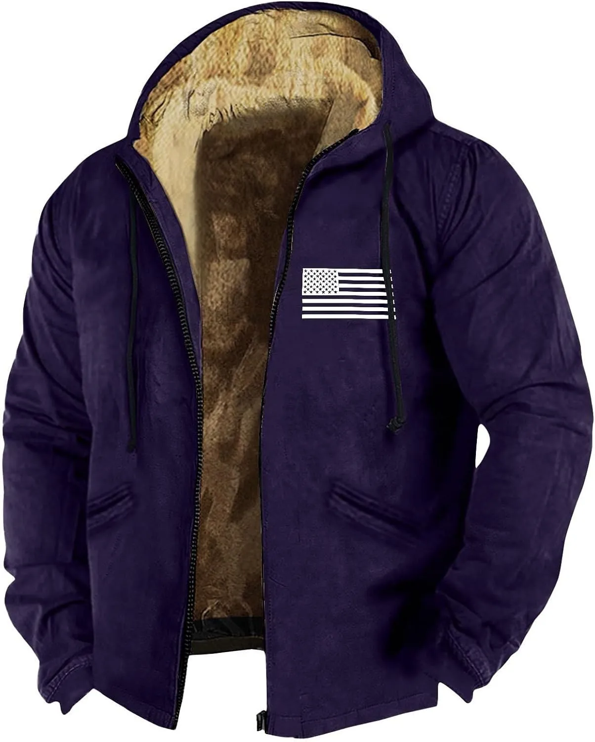 RTRDE Mens Winter Work Coat Zip Up Hoodie Casual Sherpa Lined Jackets Fleece Warm Work Coats Outwear Casual Jacket