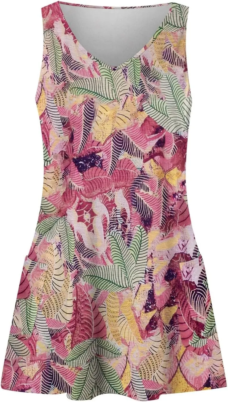 SGASY Beach Dresses for Women 2024 Vacation Boho Printed Casual Sundress Summer Sleeveless Loose Dress with Pockets