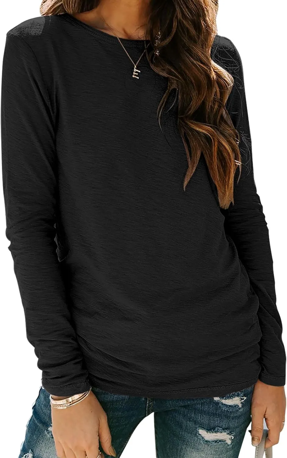 Sherosa Womens T Shirts Long Sleeve Crew Neck Shirts Basic Tee Tops Blouse