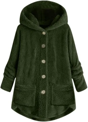 Sherpa Jacket Women Trendy Winter Long Sleeve Fleece Jacket Faux Fur Outerwear Full Button Warming Coats with Pockets