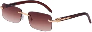 Small Rectangle Rimless Sunglasses for Men Luxury Vintage Classic Uv400