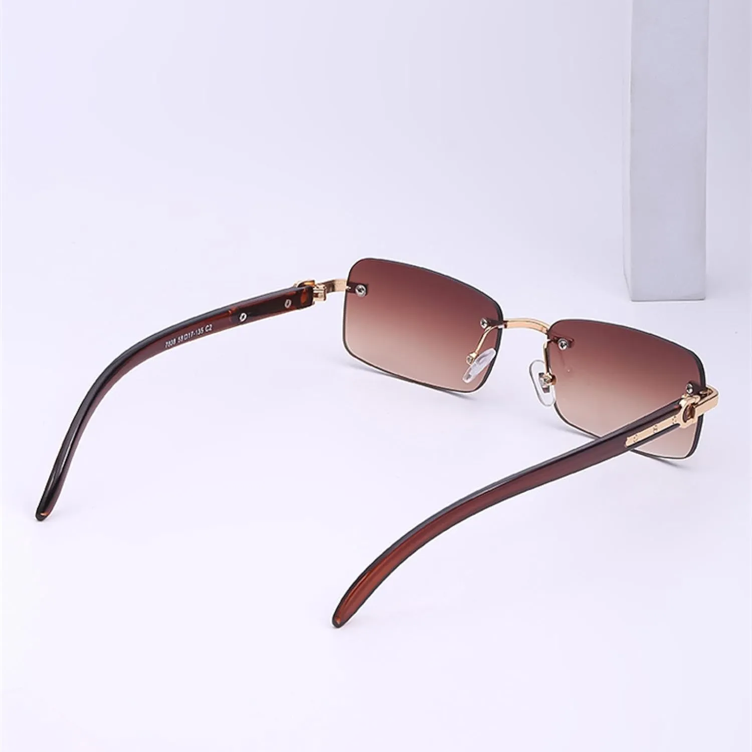 Small Rectangle Rimless Sunglasses for Men Luxury Vintage Classic Uv400