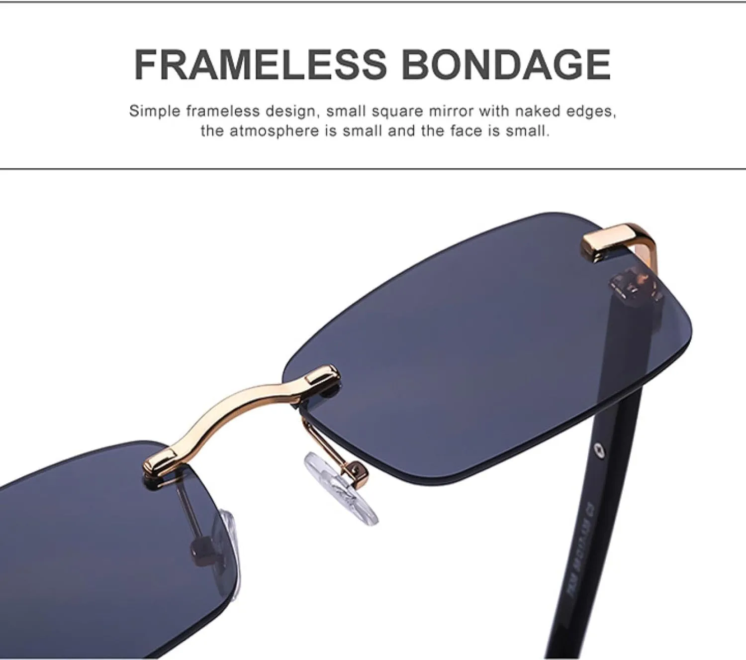 Small Rectangle Rimless Sunglasses for Men Luxury Vintage Classic Uv400