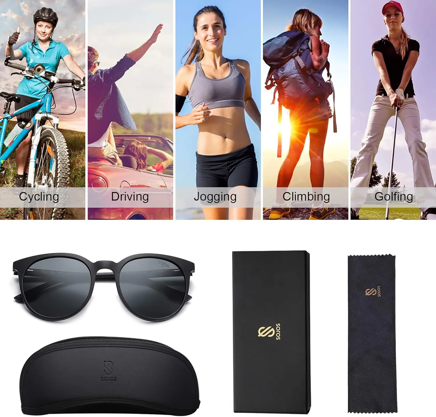 SOJOS Oversized Round Polarized Sports Sunglasses for Women Men, Ultralight TR90 Womens Mens Sport Sunglasses SJ2092