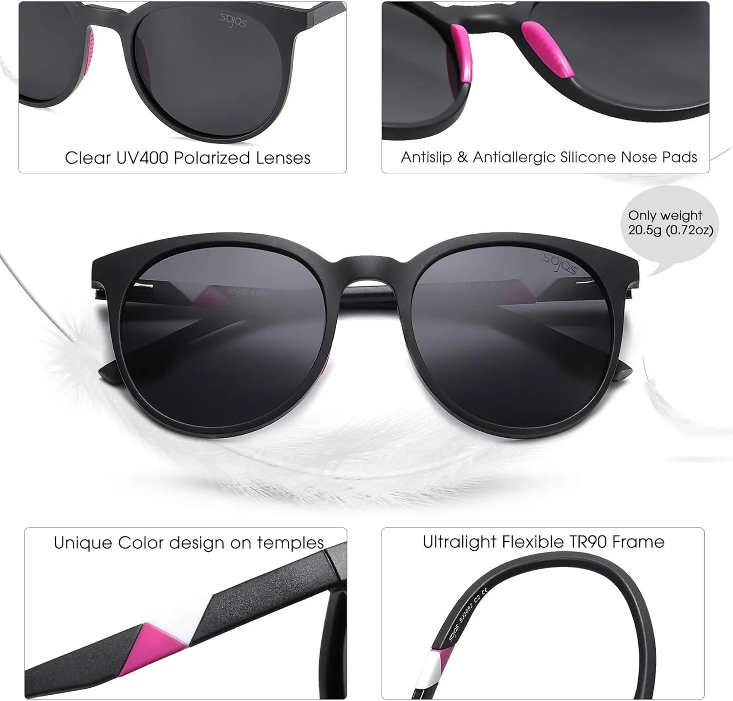 SOJOS Oversized Round Polarized Sports Sunglasses for Women Men, Ultralight TR90 Womens Mens Sport Sunglasses SJ2092