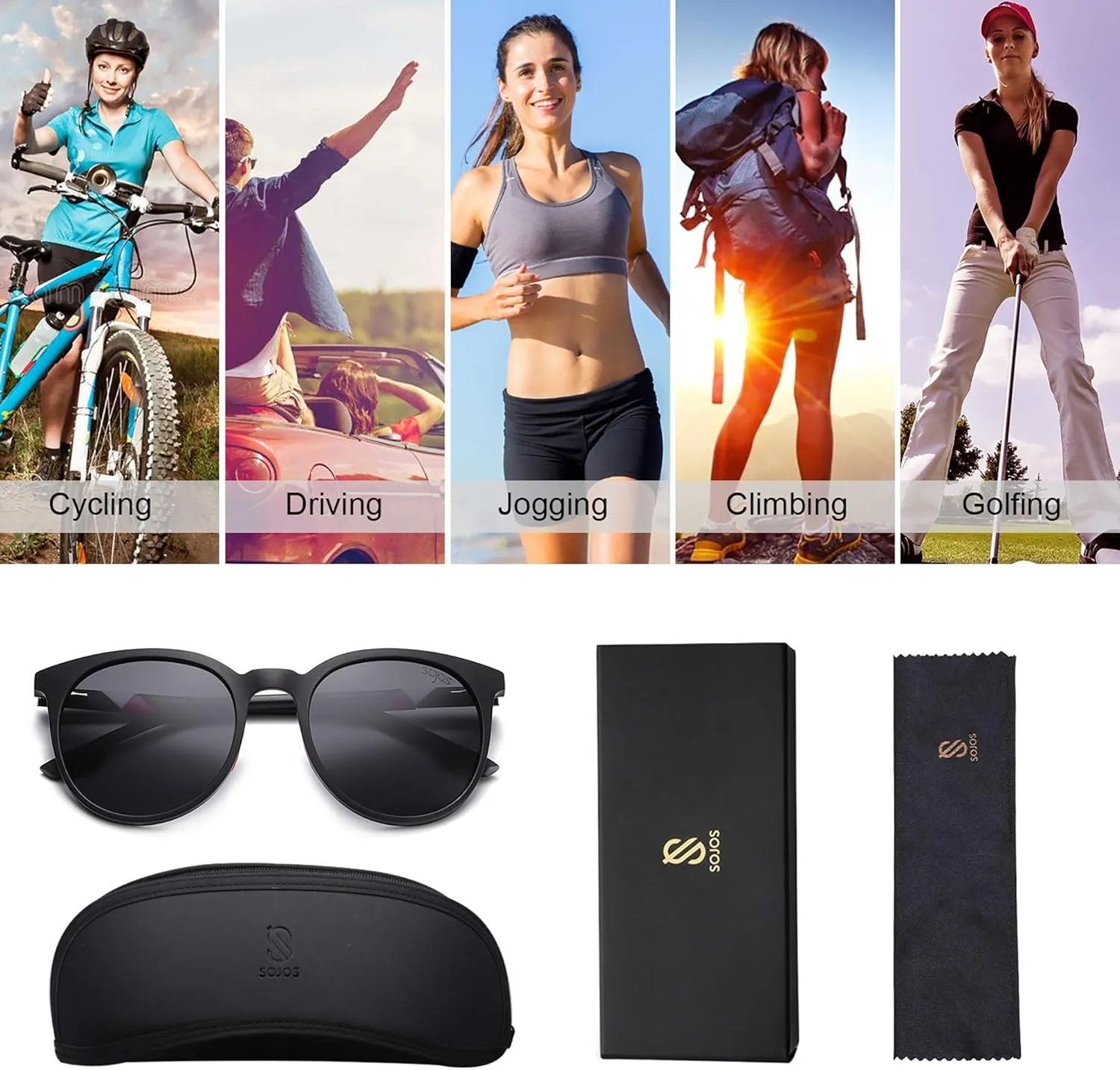 SOJOS Oversized Round Polarized Sports Sunglasses for Women Men, Ultralight TR90 Womens Mens Sport Sunglasses SJ2092