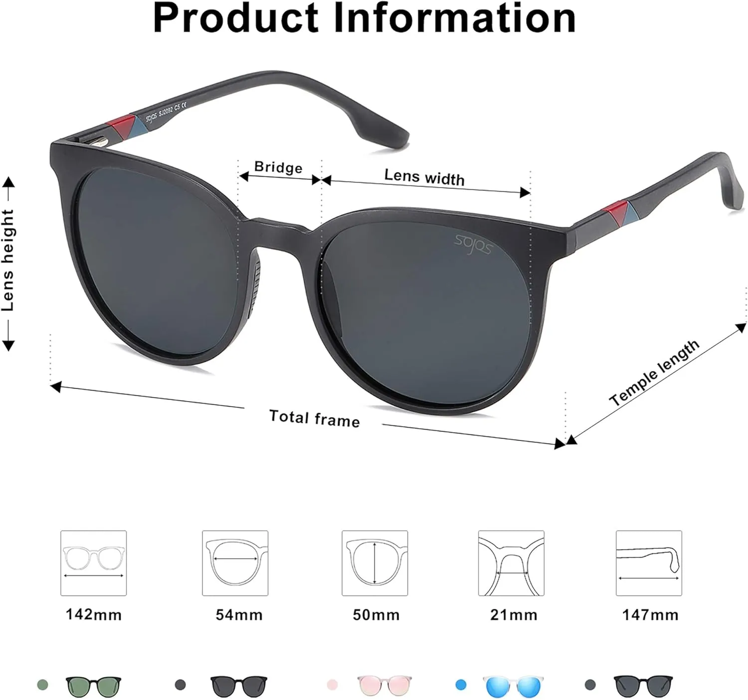 SOJOS Oversized Round Polarized Sports Sunglasses for Women Men, Ultralight TR90 Womens Mens Sport Sunglasses SJ2092